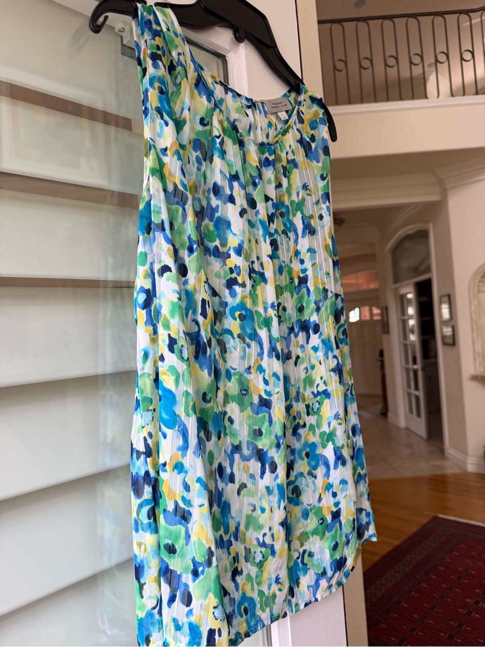 Elie Tahari Blue Green Yellow Floral Print Sleeveless Blouse